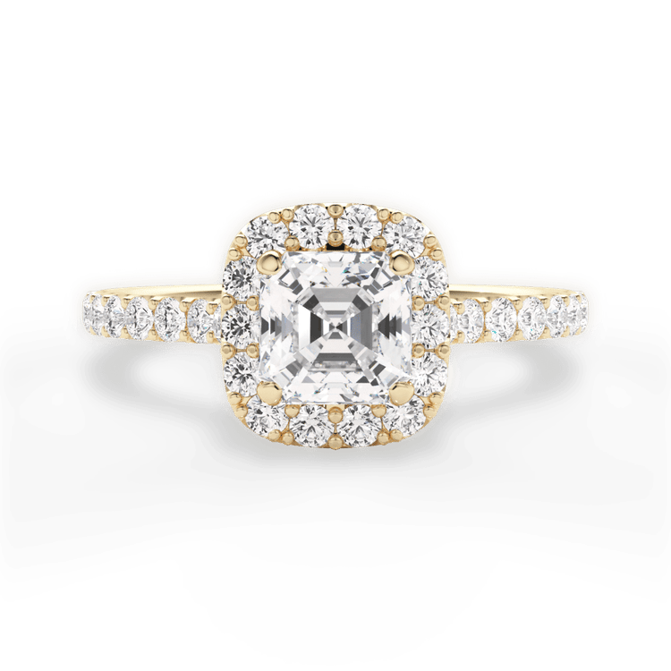 The Aria Asscher Cut 18kt Yellow Gold Halo Diamond Engagement Ring
