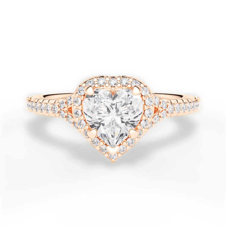 The Jordan Heart Shaped 18kt Rose Gold Dainty 'V' Band Halo Engagement Ring