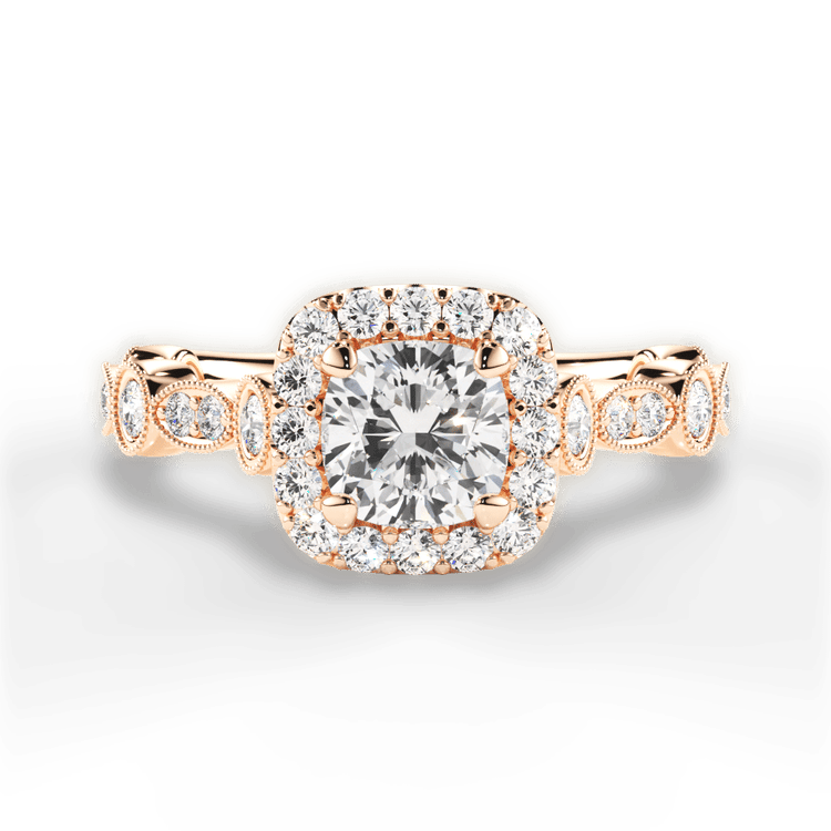 18kt Rose Gold Round & Marquise Diamond Halo Engagement Ring