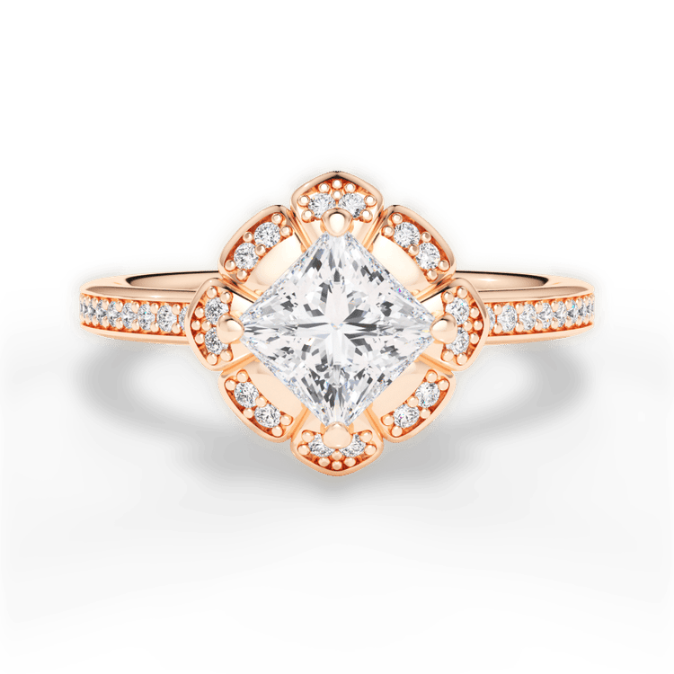 The Celeste Pear Shaped 18kt Rose Gold Petal Halo Diamond Engagement Ring