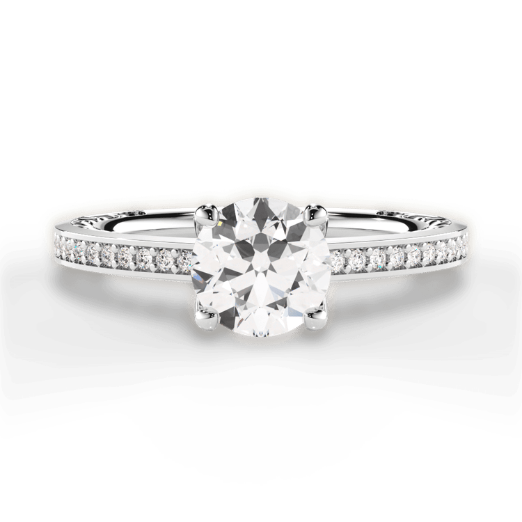 The Teisha Round Cut Platinum Lattice Micropavé Diamond Band Engagement Ring