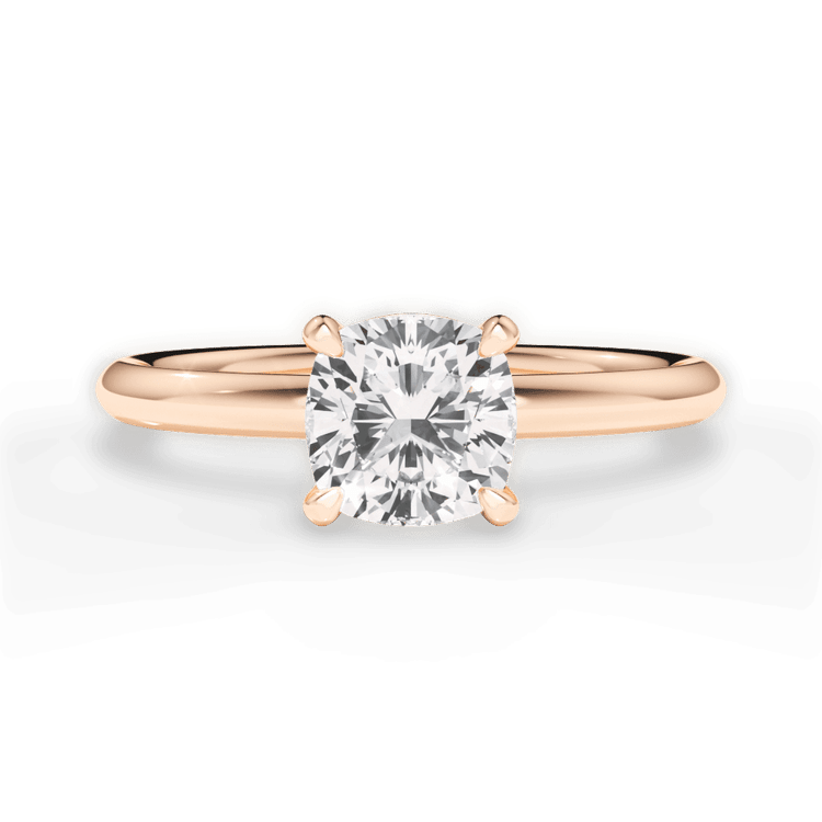 The Stella Cushion Cut 18kt Rose Gold Classic Solitaire Engagement Ring with Hidden Halo