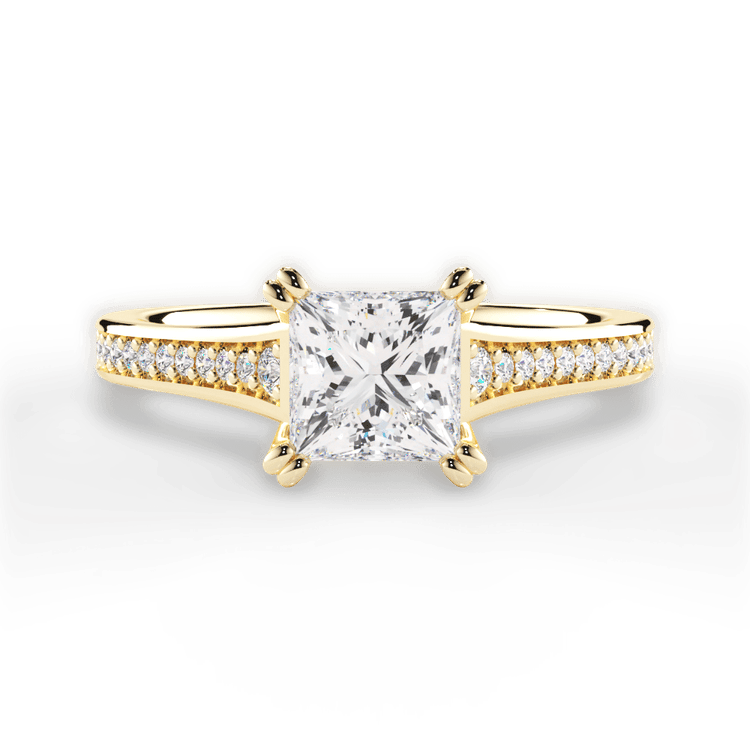 The Evita Pear Shaped 18kt Yellow Gold Micropavé Diamond Band Engagement Ring