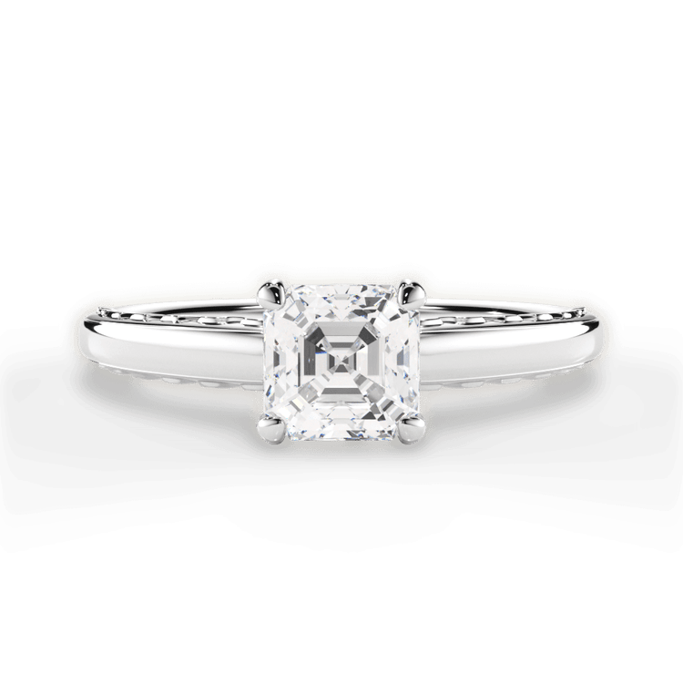 The Alessia Asscher Cut Platinum Engraved Solitaire Engagement Ring