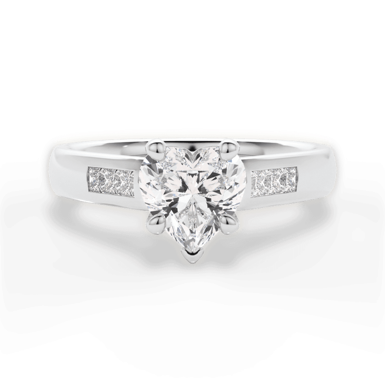 The Valentina Heart Shaped Platinum Solitaire Channel-Set Diamond Band Engagement Ring