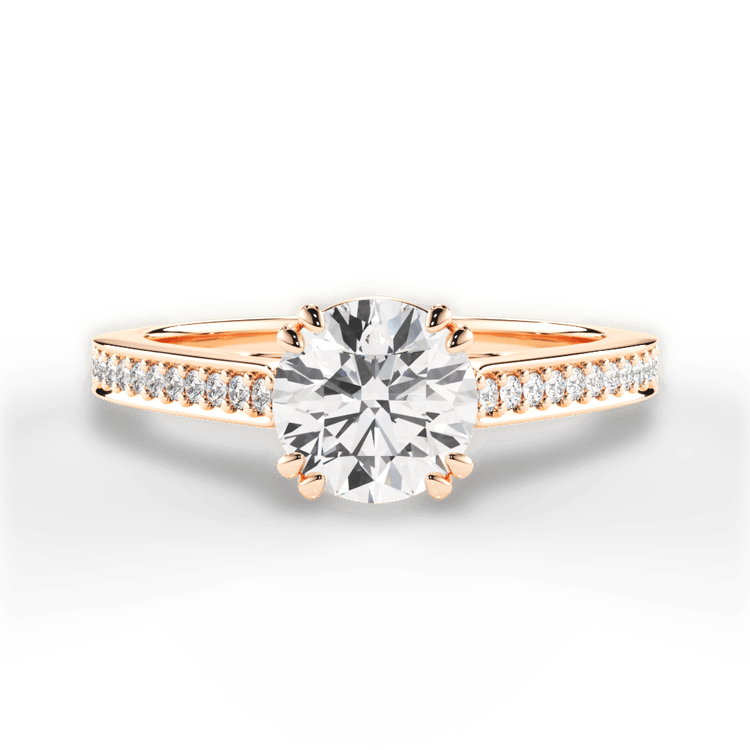 The Zahra Round Cut 18kt Rose Gold Pavé Vaulted Diamond Engagement Ring