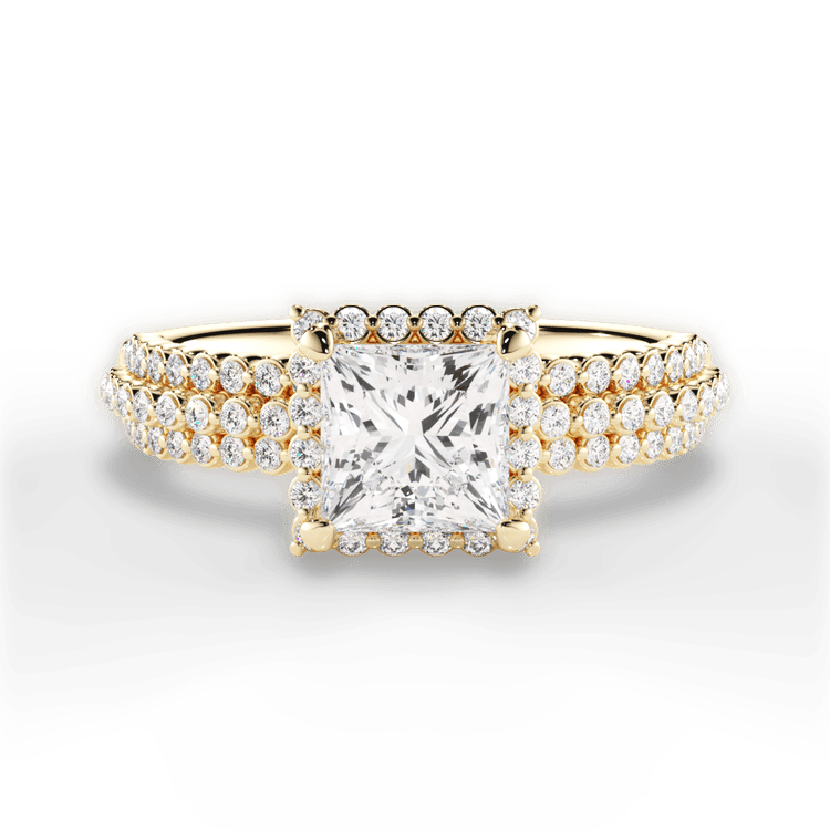 The Electra Pear Shaped 18kt Yellow Gold Three Row Graduating Diamond Halo Engagement Ring