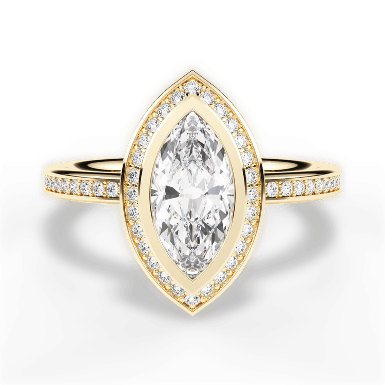 The Ritani Endless Love Marquise Cut 18kt Yellow Gold Round Vintage Halo Micropavé Diamond Band Engagement Ring