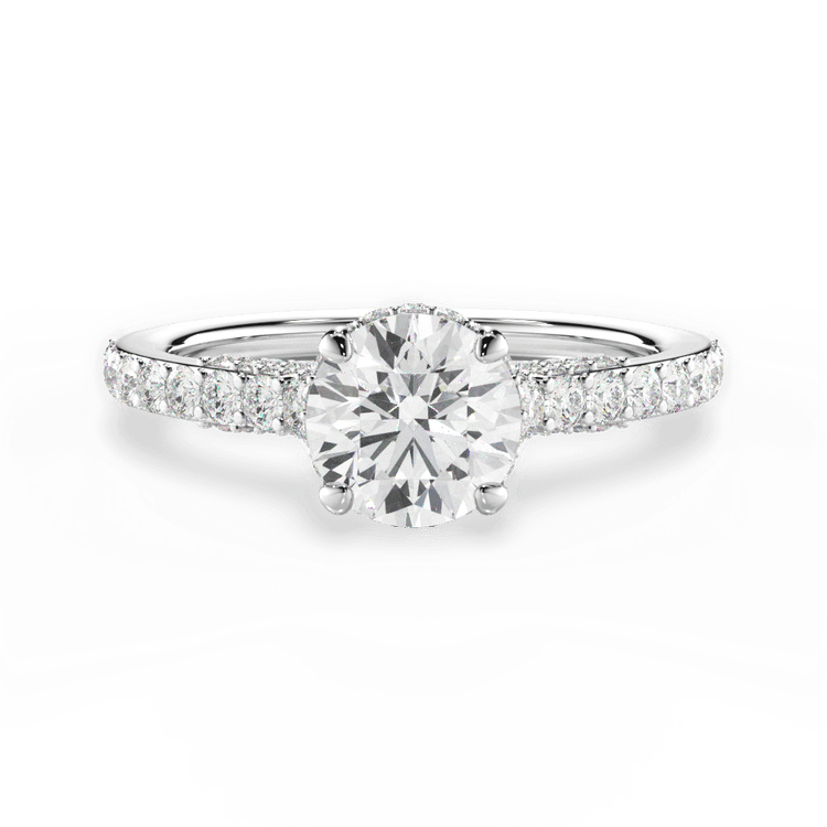The Harper Round Cut Platinum French-Set Diamond Band Engagement Ring