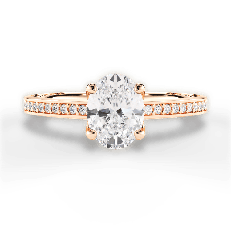 The Teisha Oval Cut 18kt Rose Gold Lattice Micropavé Diamond Band Engagement Ring
