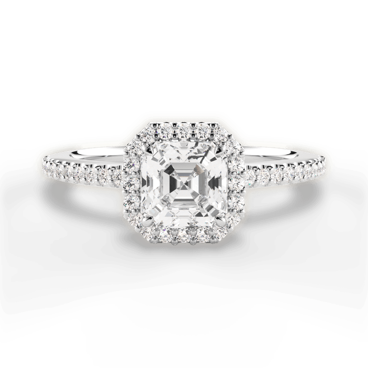 The Onesty Asscher Cut Platinum French-Set Halo Diamond Gallery Engagement Ring