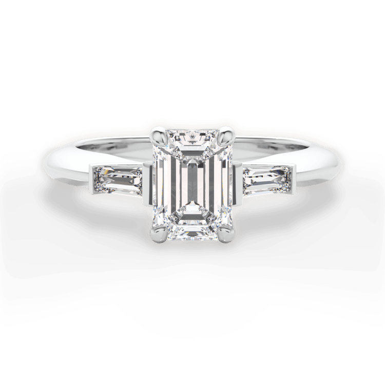 The Emma Emerald Cut Platinum Tapered Baguette Diamond Engagement Ring