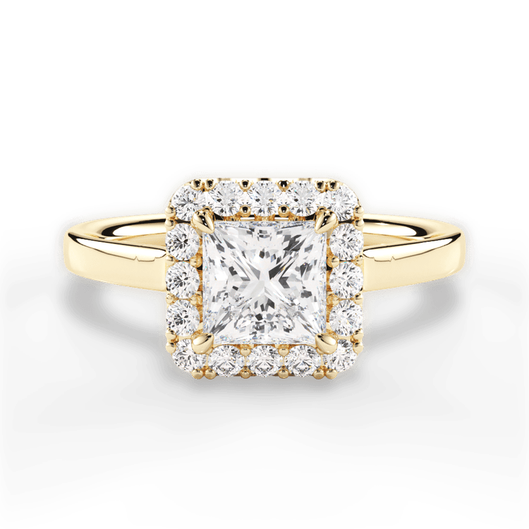 The Ivy Pear Shaped 18kt Yellow Gold Plain Band French-Set Halo Engagement Ring
