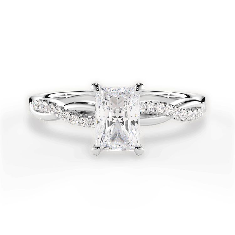 The Mia Radiant Cut Platinum Petite Half Diamond Twist Engagement Ring