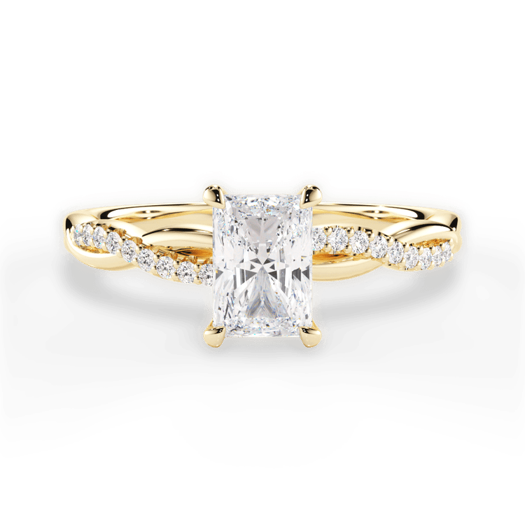 The Mia Radiant Cut 18kt Yellow Gold Petite Half Diamond Twist Engagement Ring