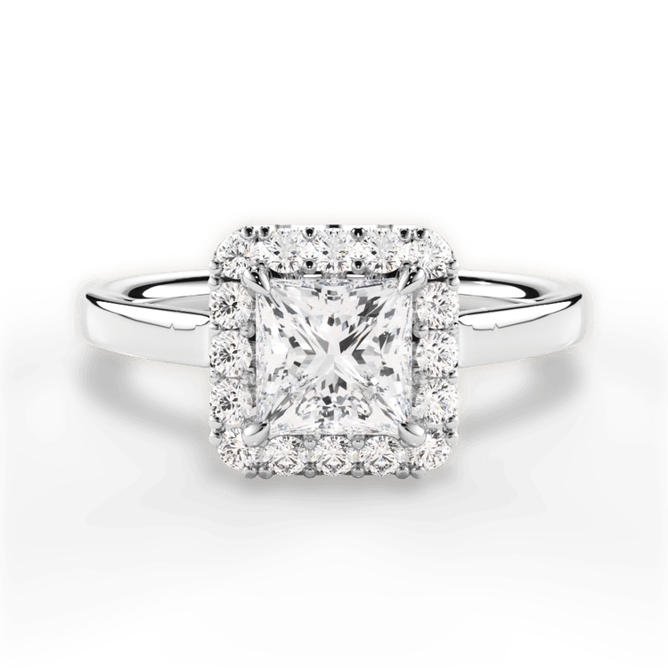 The Ivy Pear Shaped 14kt White Gold Plain Band French-Set Halo Engagement Ring