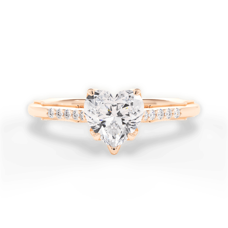 The Stephie Heart Shaped 18kt Rose Gold Modern French-Set Band Diamond Engagement Ring