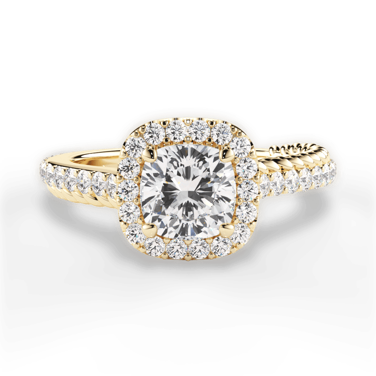 The Xiomara Cushion Cut 18kt Yellow Gold Two-Sided Split Diamond Engagement Ring