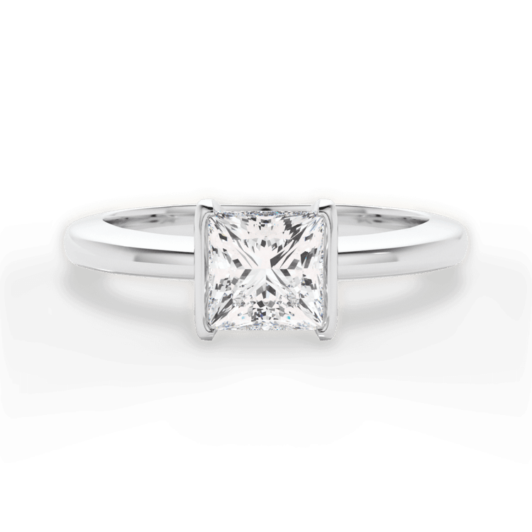 The Jaclyn Pear Shaped Platinum Solitaire Semi-Bezel-Set Engagement Ring