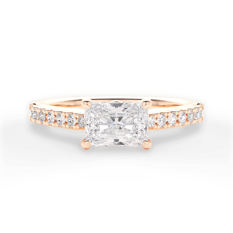 The Marta Radiant Cut 18kt Rose Gold East To West French-Set Diamond Band Engagement Ring