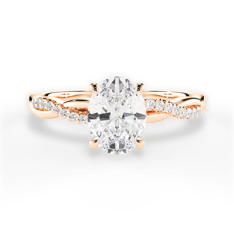 The Mia Oval Cut 18kt Rose Gold Petite Half Diamond Twist Engagement Ring