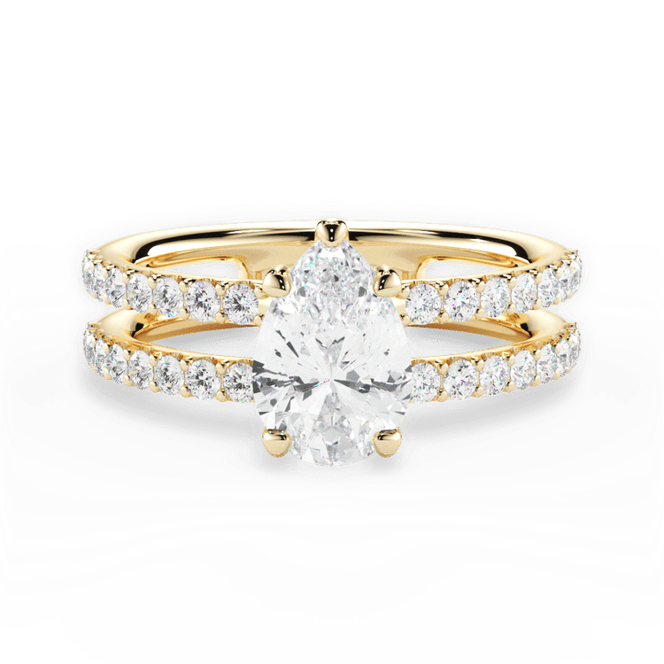 The Astra Princess Cut 18kt Yellow Gold Double Row Diamond Engagement Ring