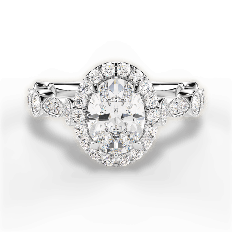 Platinum Round & Marquise Diamond Halo Engagement Ring