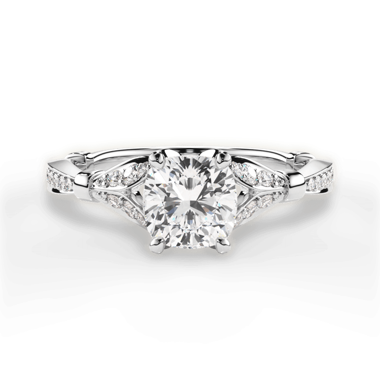 The Korina Cushion Cut Platinum Vintage Diamond Embellished Prong Engagement Ring