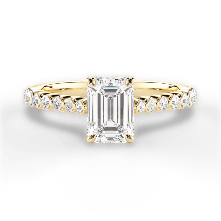 The Mikaela Emerald Cut 18kt Yellow Gold Floating Diamond Engagement Ring