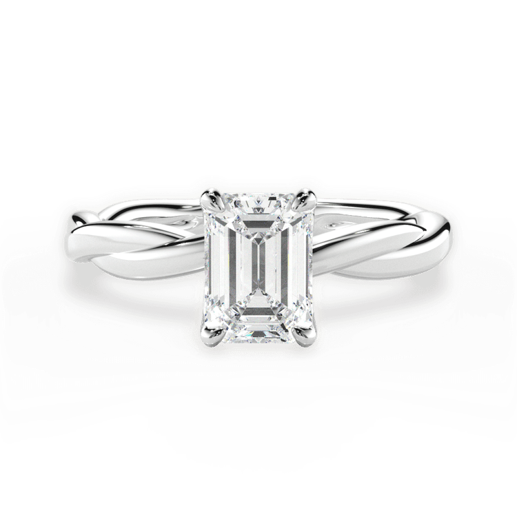 The Nina Emerald Cut Platinum Twisted Solitaire Engagement Ring