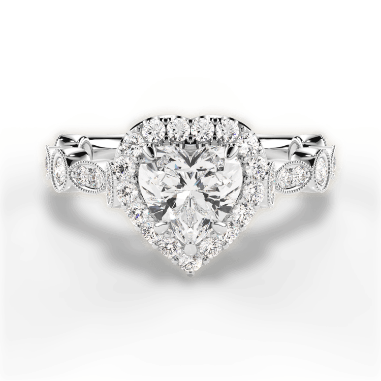 Platinum Round & Marquise Diamond Halo Engagement Ring