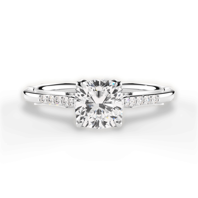 The Stephie Cushion Cut Platinum Modern French-Set Band Diamond Engagement Ring