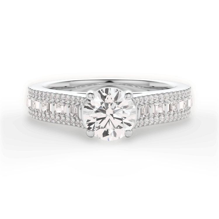 The Deni Round Cut Platinum Round & Baguette Diamond Engagement Ring