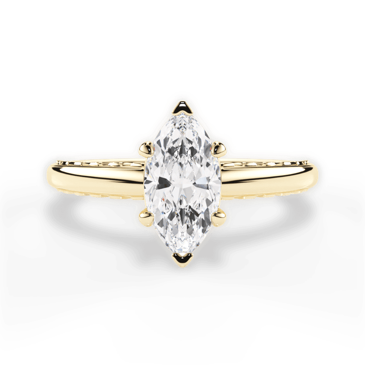 The Alessia Marquise Cut 18kt Yellow Gold Engraved Solitaire Engagement Ring