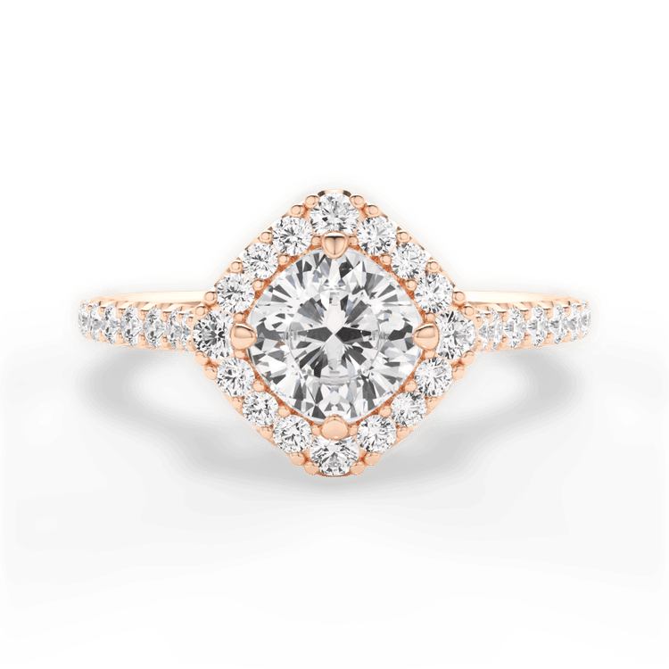 The Wynter Cushion Cut 18kt Rose Gold Kite-Set Halo Diamond Engagement Ring