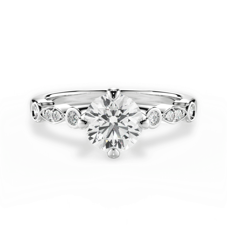The Augusta Round Cut Platinum Kite-Set Diamond Sidestone Engagement Ring