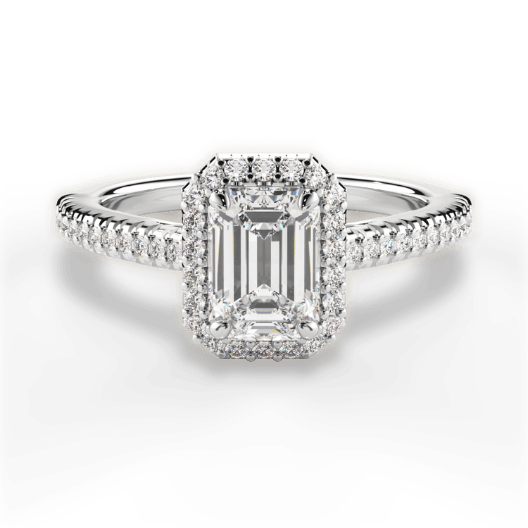 The Kris Emerald Cut Platinum Vaulted Halo Diamond Band Engagement Ring