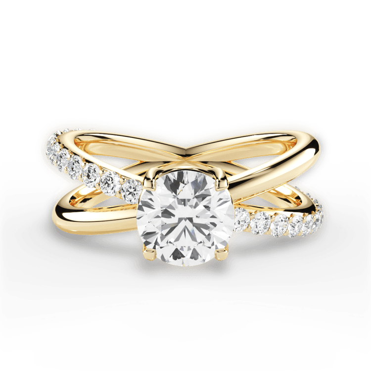 The Odette Round Cut 18kt Yellow Gold Modern Open Band Diamond Engagement Ring