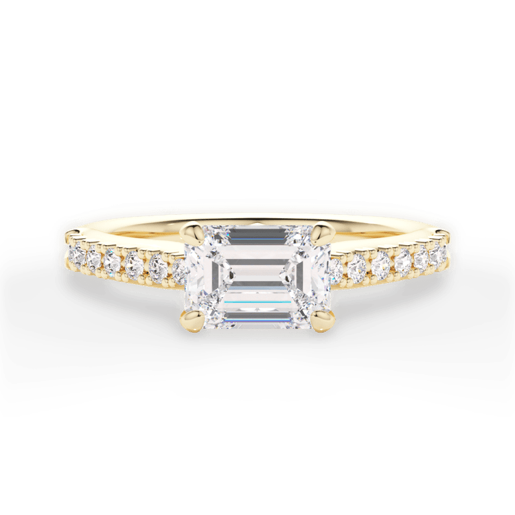 The Marta Emerald Cut 18kt Yellow Gold East To West French-Set Diamond Band Engagement Ring