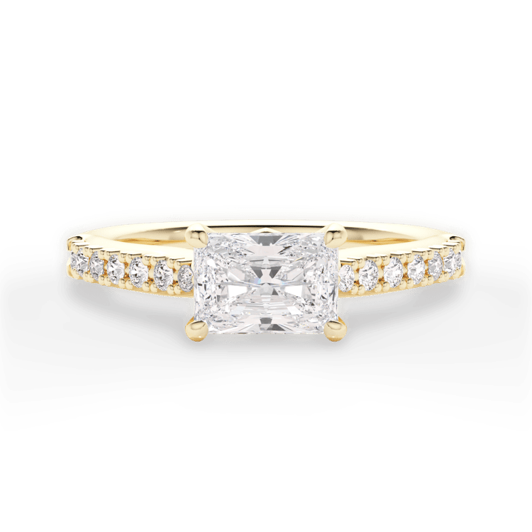 The Marta Radiant Cut 18kt Yellow Gold East To West French-Set Diamond Band Engagement Ring