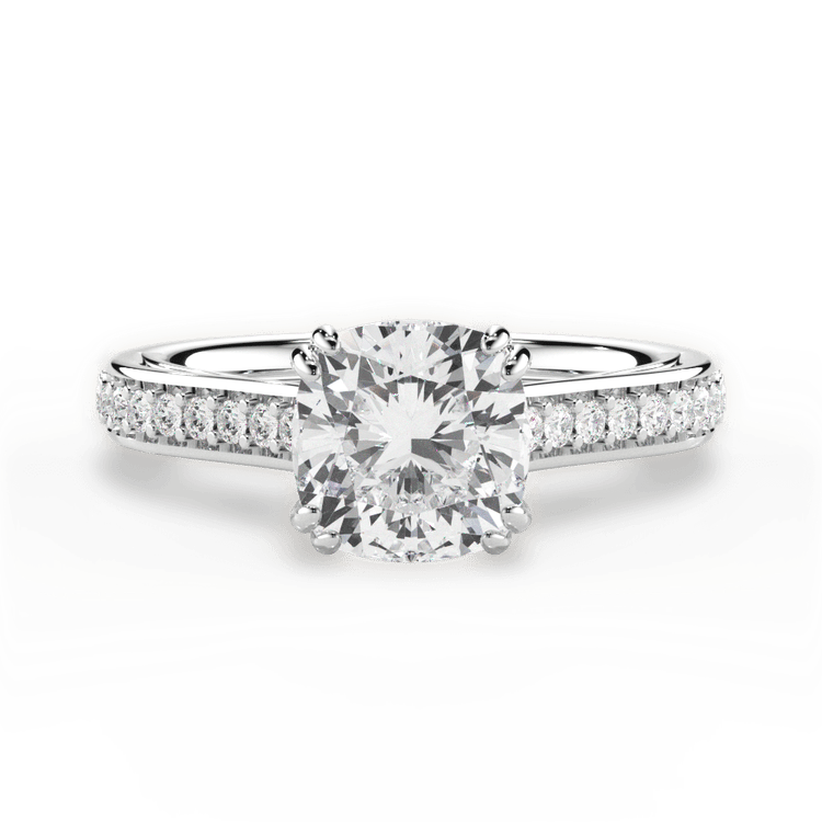 The Gloria Cushion Cut Platinum Pavé Double-Prong Engagement Ring
