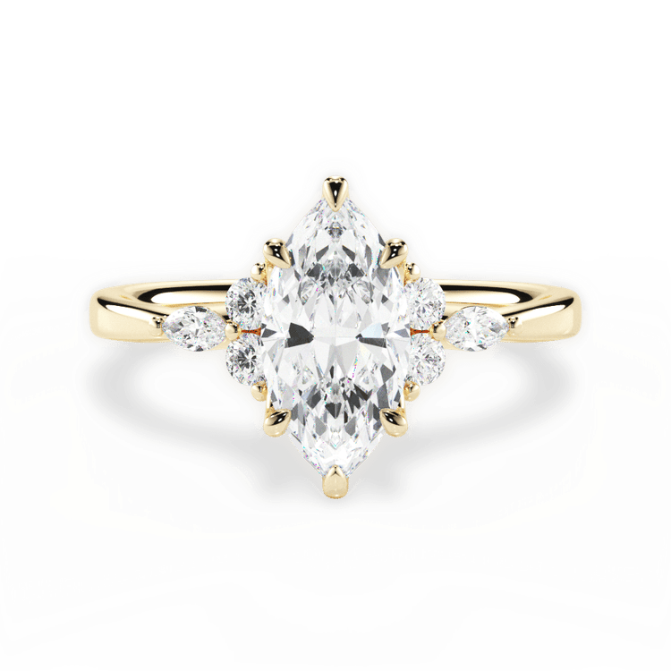 The Anastasia Marquise Cut 18kt Yellow Gold Sidestone Diamond Engagement Ring