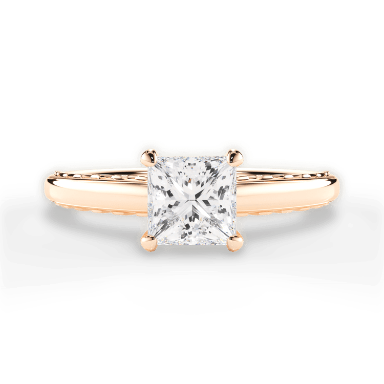The Alessia Pear Shaped 18kt Rose Gold Engraved Solitaire Engagement Ring