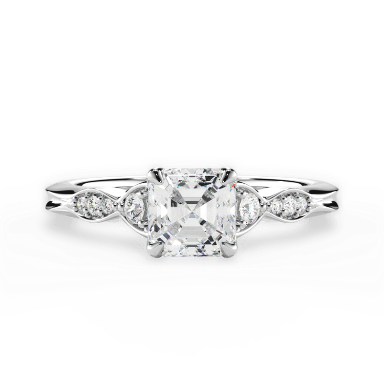 The Alida Asscher Cut Platinum Vintage Diamond Accent Engagement Ring