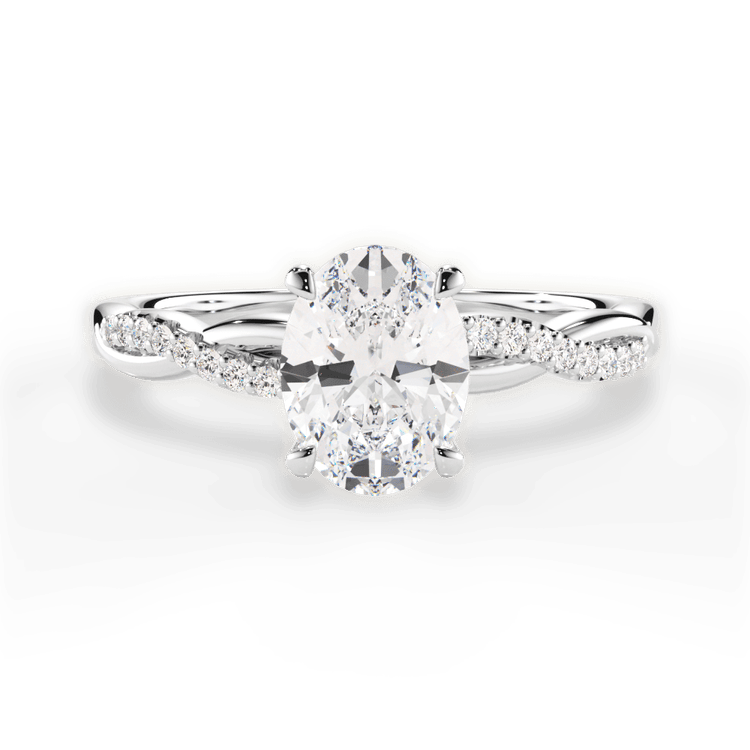 The Mia Oval Cut Platinum Petite Half Diamond Twist Engagement Ring