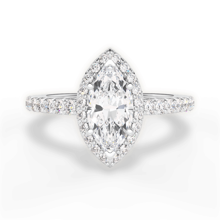 The Laura Marquise Cut Platinum Classic French-set Halo Diamond Band Engagement Ring