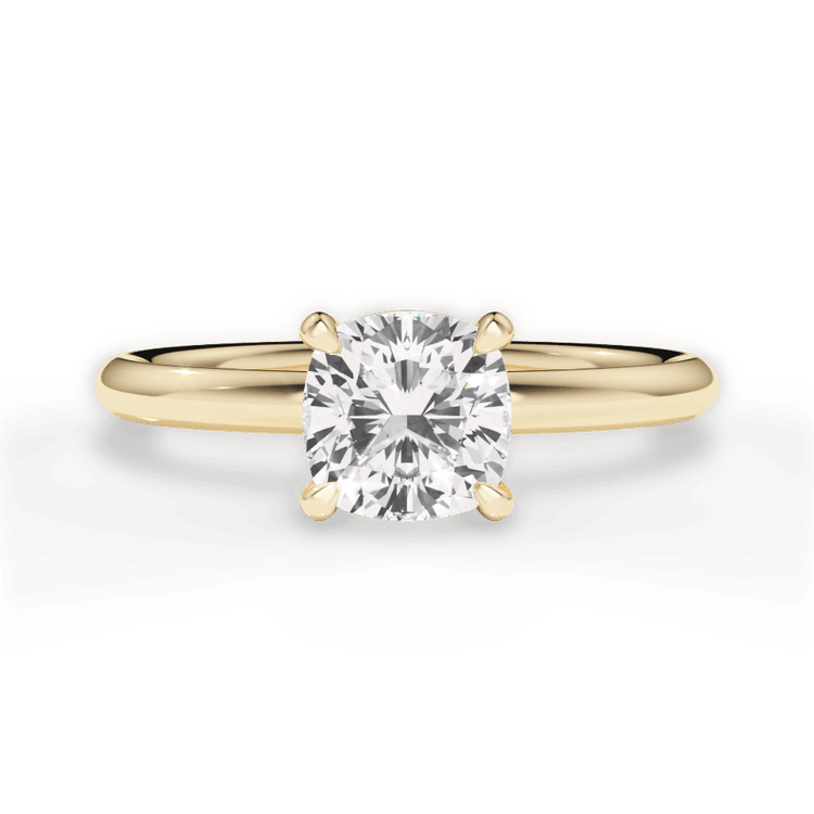 The Stella Cushion Cut 18kt Yellow Gold Classic Solitaire Engagement Ring with Hidden Halo