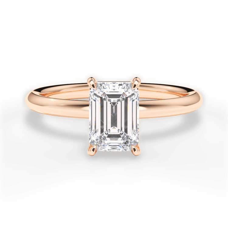 The Stella Emerald Cut 18kt Rose Gold Classic Solitaire Engagement Ring with Hidden Halo