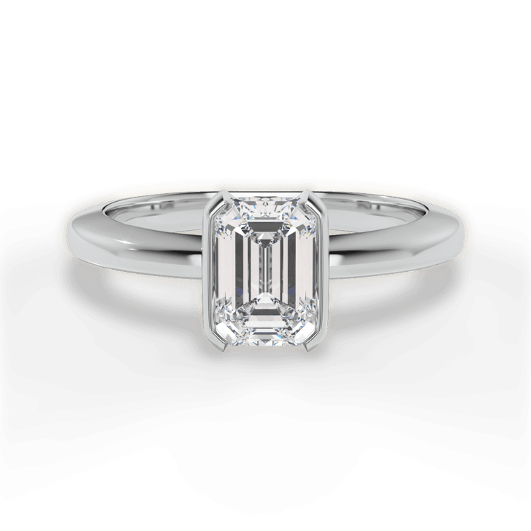 The Jaclyn Emerald Cut Platinum Solitaire Semi-Bezel-Set Engagement Ring