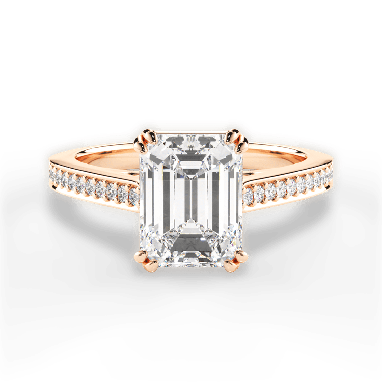 The Zahra Emerald Cut 18kt Rose Gold Pavé Vaulted Diamond Engagement Ring